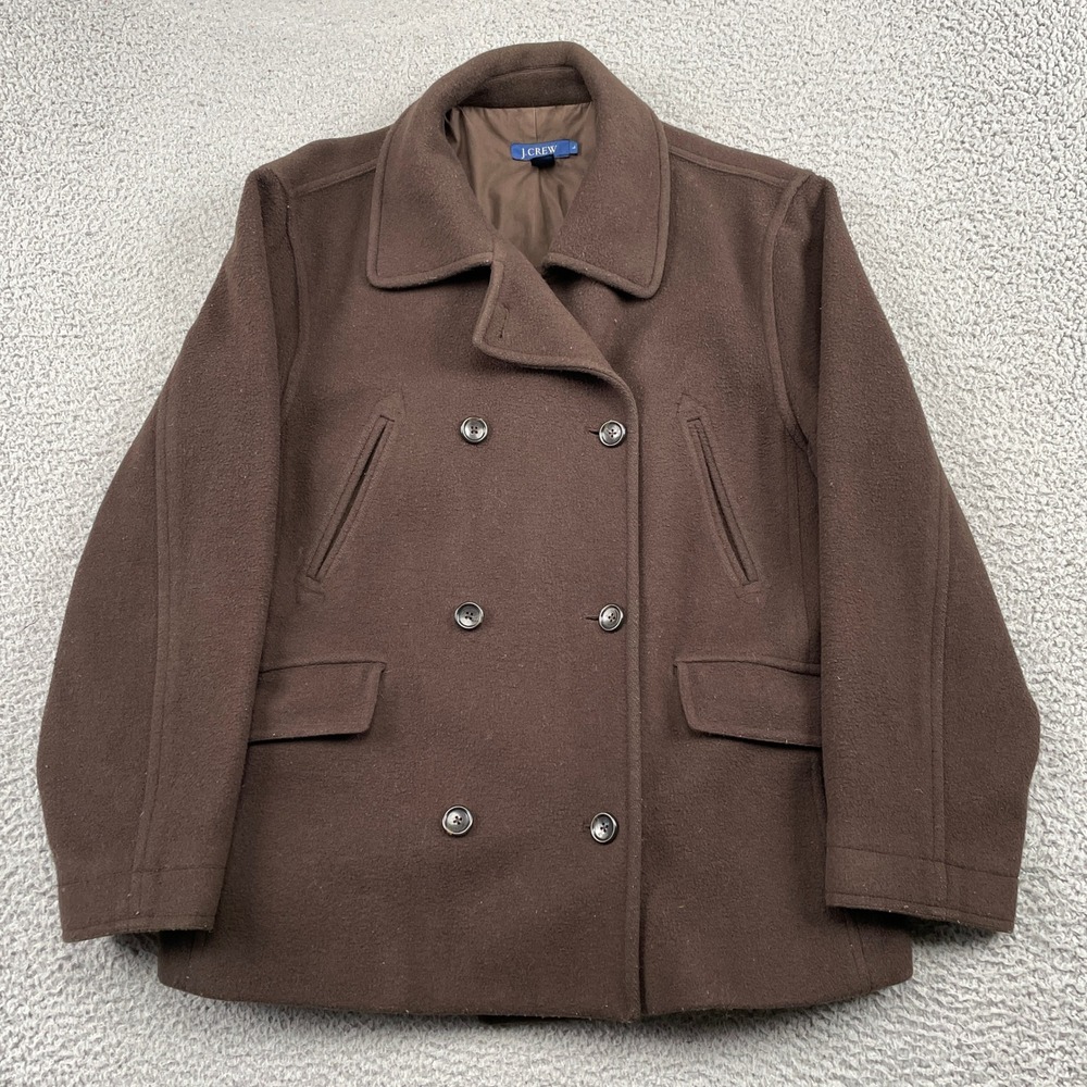 J.Crew Pea Coat Womens 4 Brown Wool Cashmere Blend Double Breasted Flap Pockets